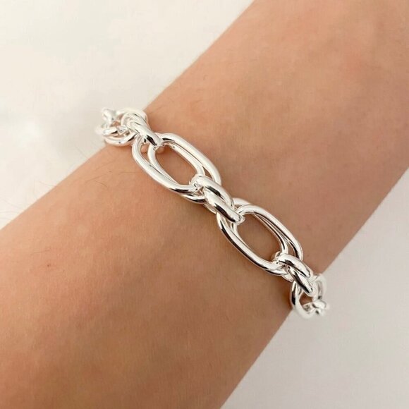NWT Chunky Link Bracelet  S925 Sterling Silver With Toggle Clasp 7.25" - Picture 8 of 11